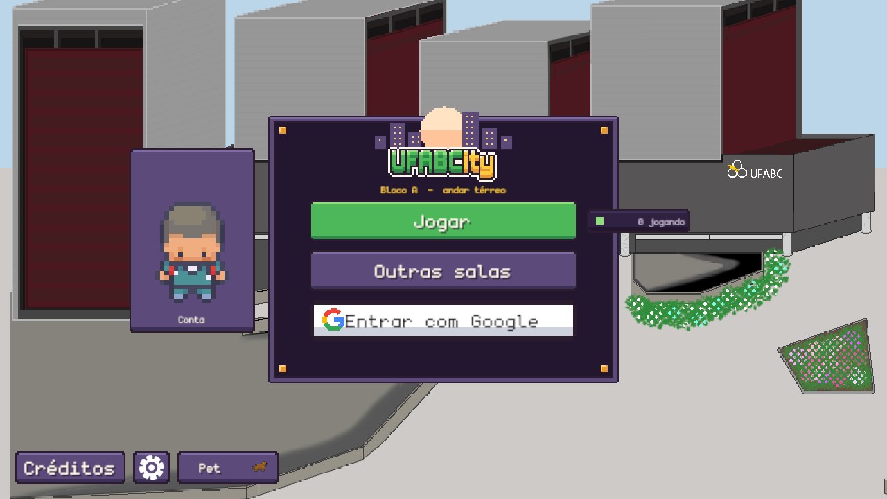 Menu do jogo em frente ao Bloco A